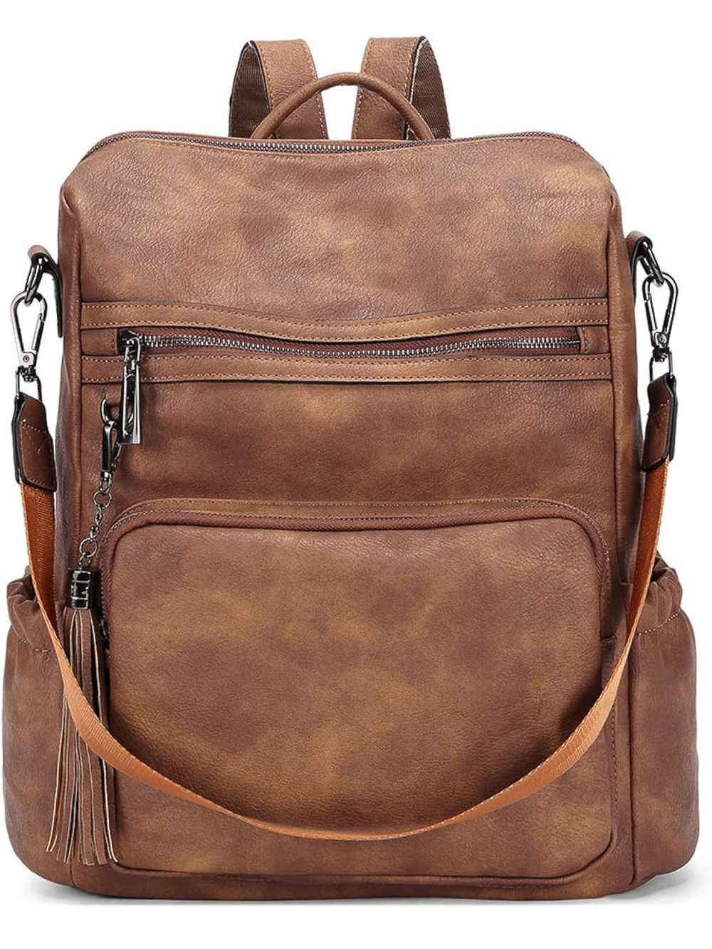 Cluci Backpack Purse Shoulder Bag Women's Vegan Leather Two-toned Brown Large